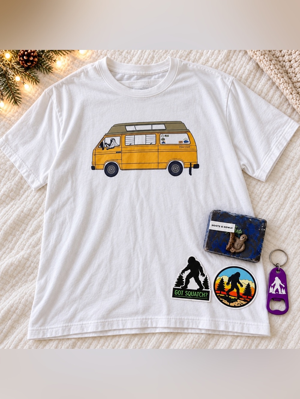 Marmot Bigfoot Camper Van Tee L White Elephant Gift Bundle